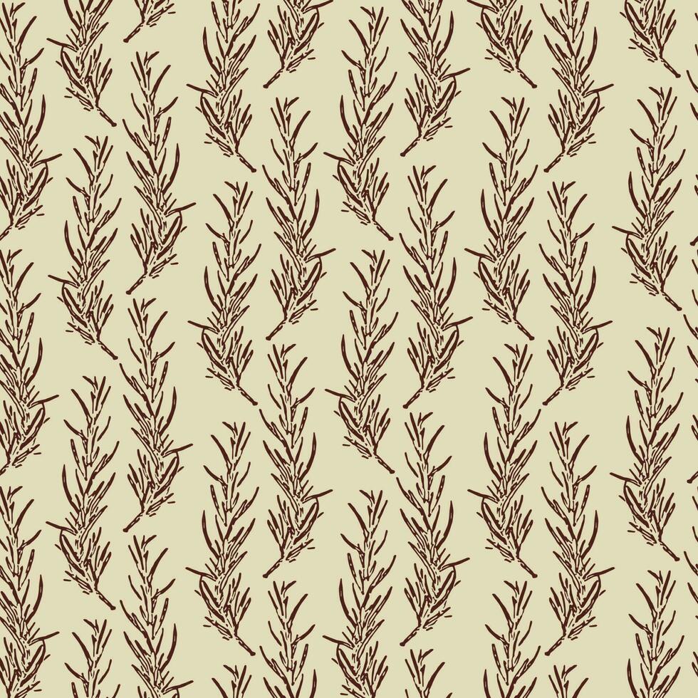 ört- sömlös mönster med rosmarin på beige bakgrund. kök doftande ört. vektor