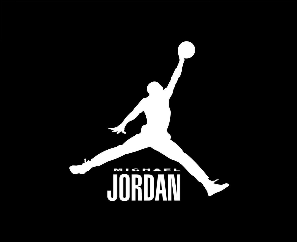 Michael Jordan Logo Marke Symbol Weiß Design Kleider Sportkleidung Vektor Illustration mit schwarz Hintergrund