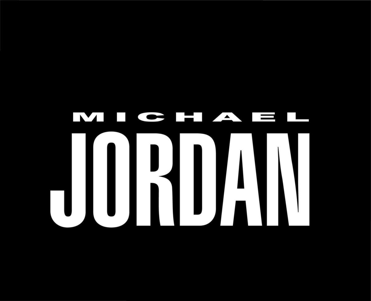 michael jordan varumärke logotyp namn vit symbol design kläder sportkläder vektor illustration med svart bakgrund