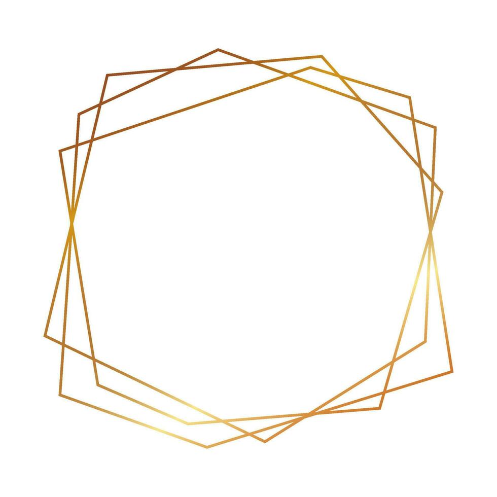 Gold geometrisch polygonal Rahmen mit leuchtenden Auswirkungen isoliert auf Weiß Hintergrund. leeren glühend Kunst Deko Hintergrund. Vektor Illustration.