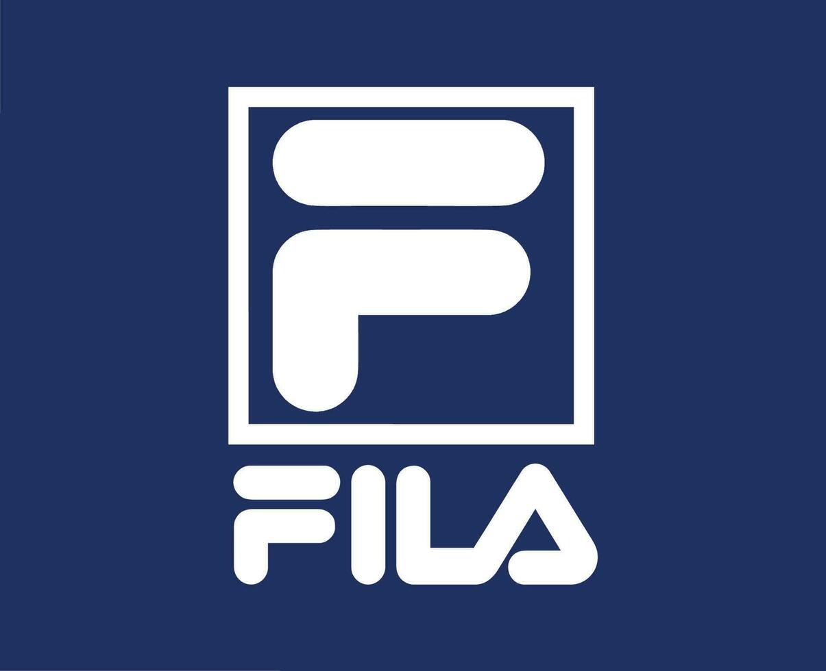 Fila Marke Logo Kleider Symbol mit Name Weiß Design Mode Vektor Illustration mit Blau Hintergrund