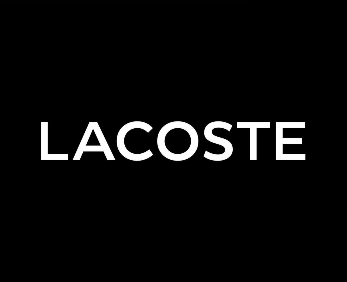 lacoste varumärke logotyp symbol namn vit design kläder mode vektor illustration med svart bakgrund