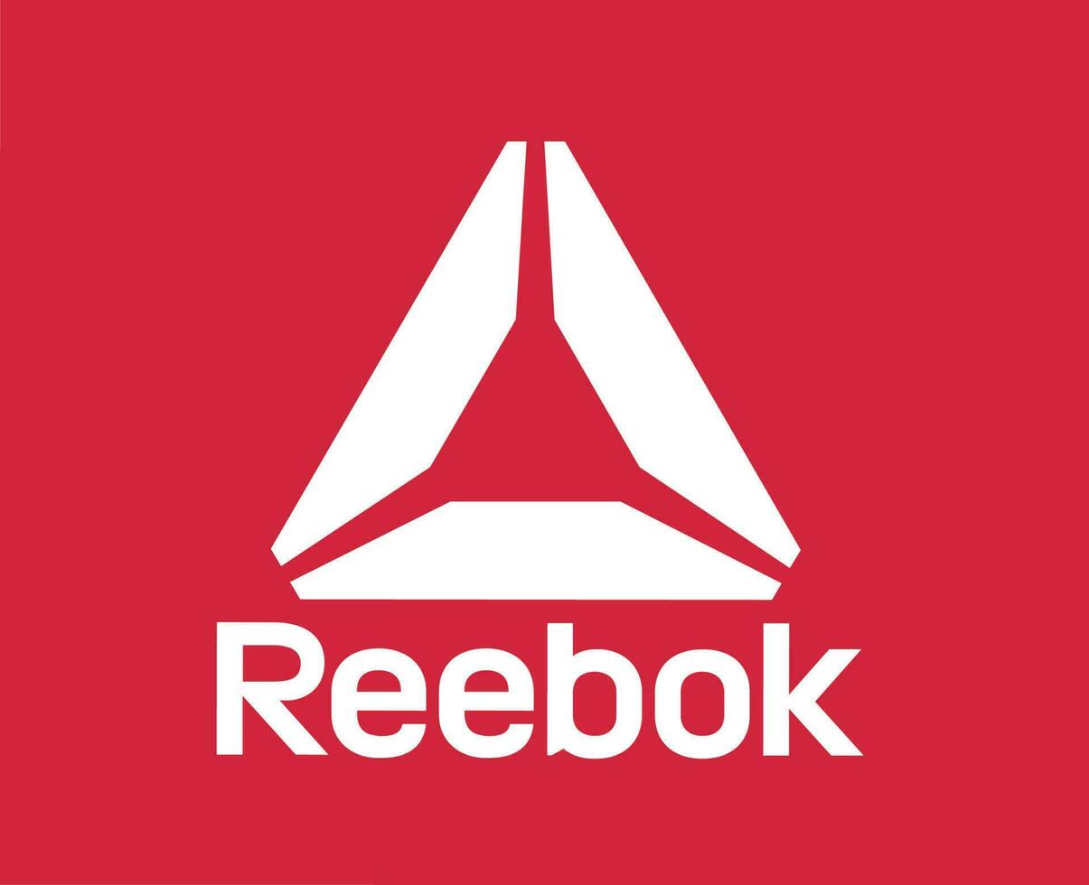 reebok varumärke logotyp symbol med namn vit kläder design ikon abstrakt vektor illustration med röd bakgrund