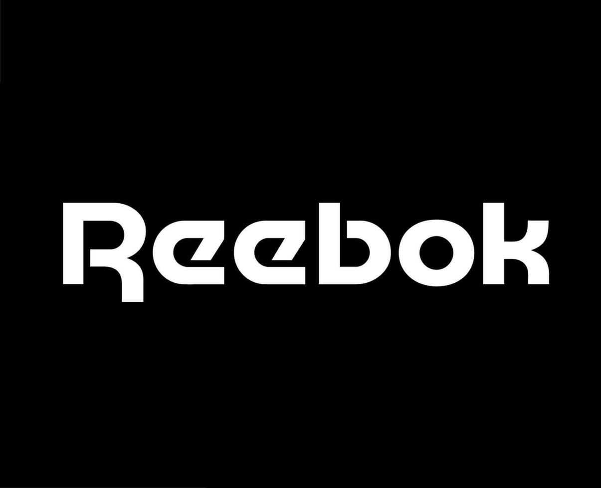 reebok varumärke logotyp symbol namn vit kläder design ikon abstrakt vektor illustration med svart bakgrund