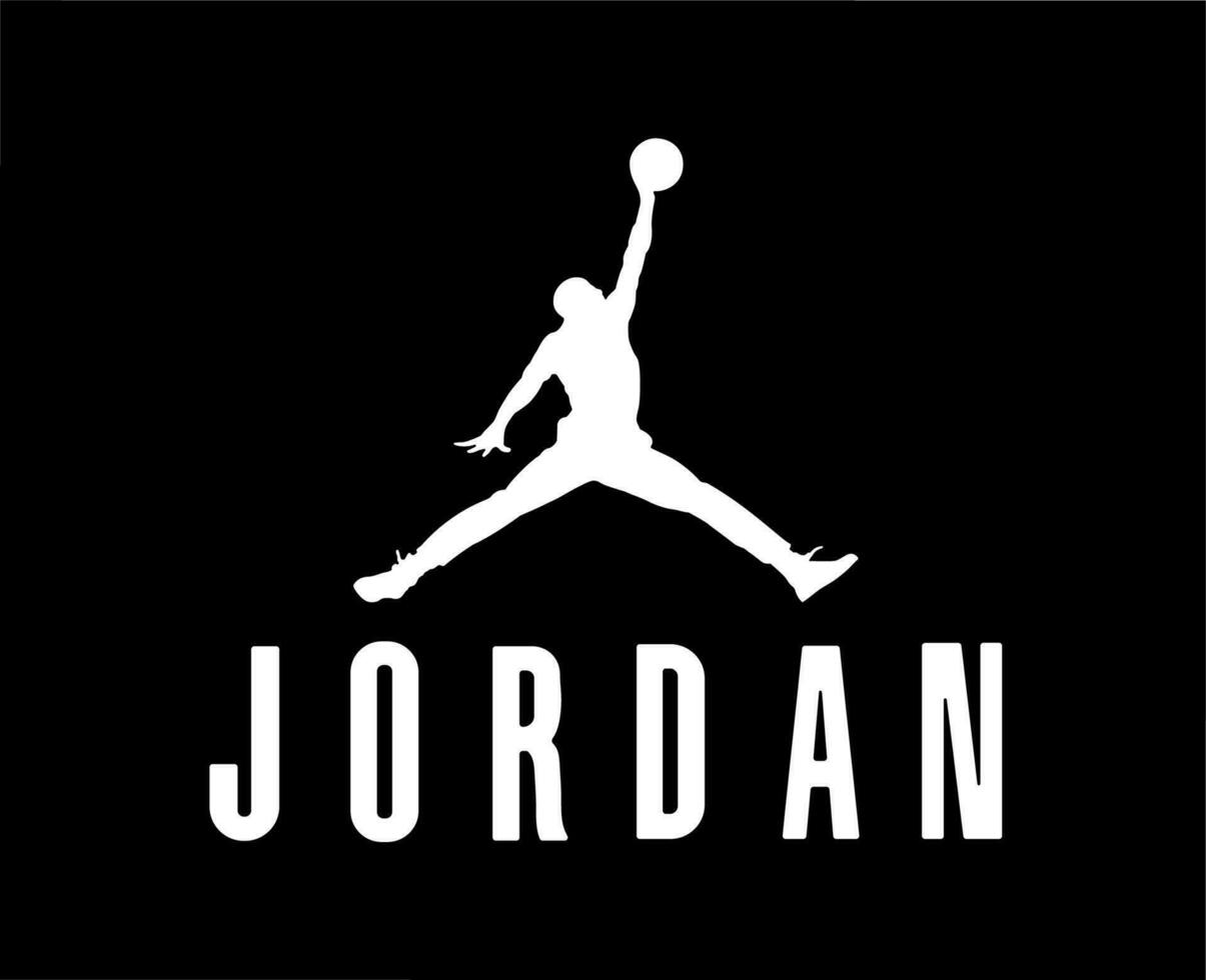 Jordan Marke Logo Symbol mit Name Weiß Design Kleider Sportkleidung Vektor Illustration mit schwarz Hintergrund