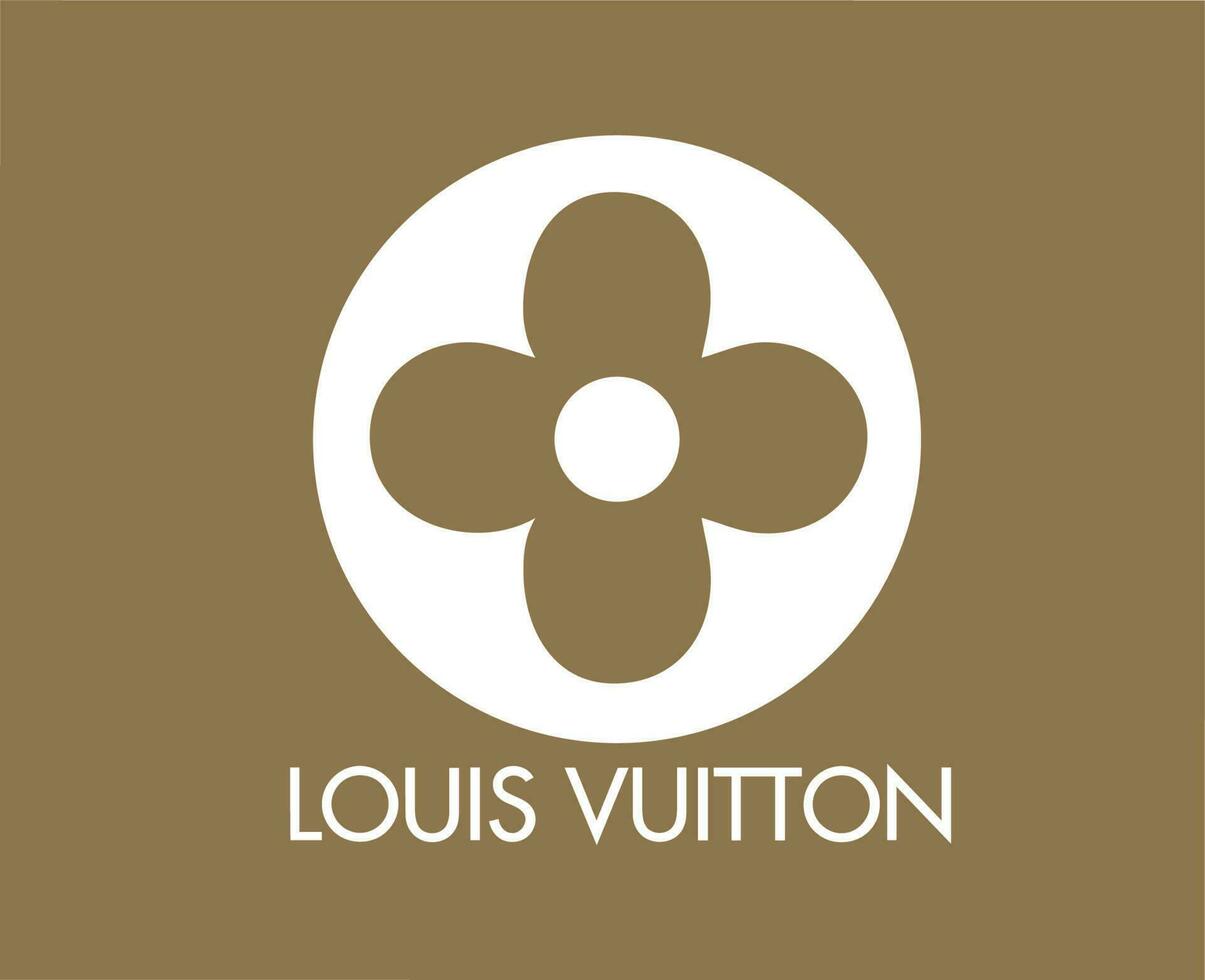 Louis vuitton logotyp varumärke med namn vit symbol design kläder mode vektor illustration med brun bakgrund