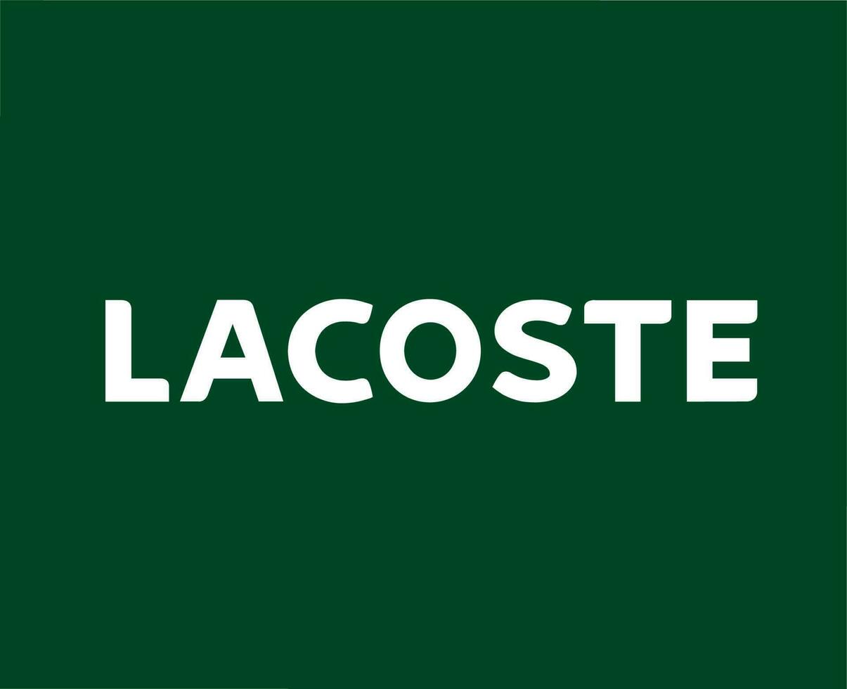 lacoste Logo Marke Symbol Name Weiß Design Kleider Mode Vektor Illustration mit Grün Hintergrund