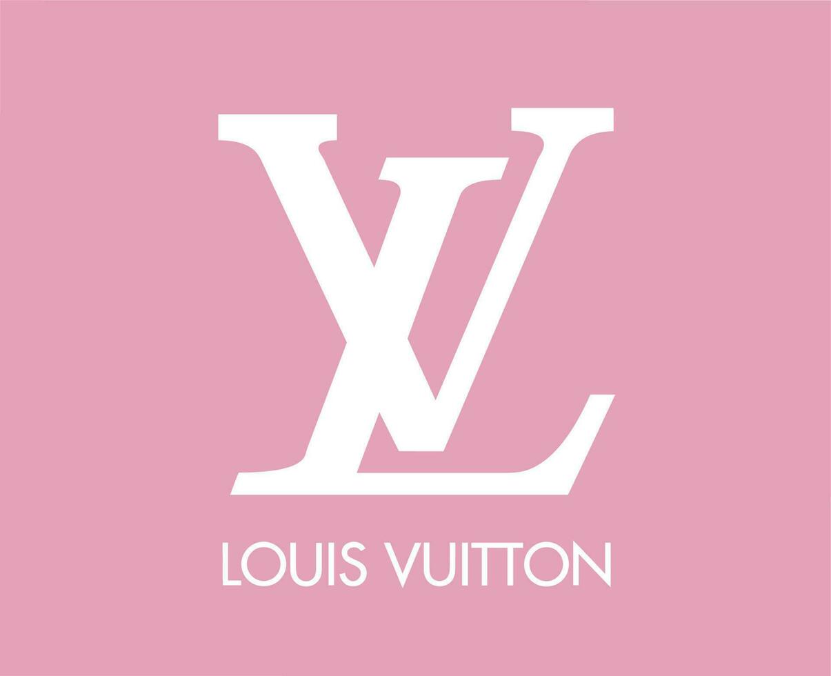 Louis vuitton Marke Logo mit Name Weiß Symbol Design Kleider Mode Vektor Illustration mit Rosa Hintergrund