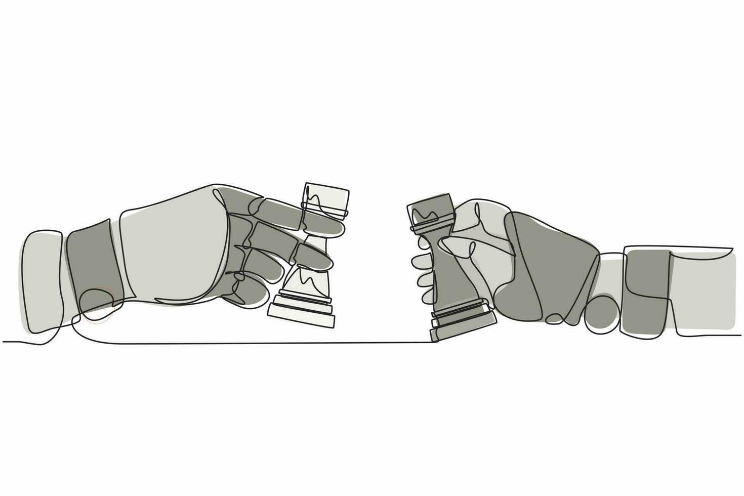 singel en rad ritning robot händer som håller torn schackpjäs och den andra handen också. framtida teknik. artificiell intelligens och maskininlärningsprocess. kontinuerlig linje rita design grafisk vektor