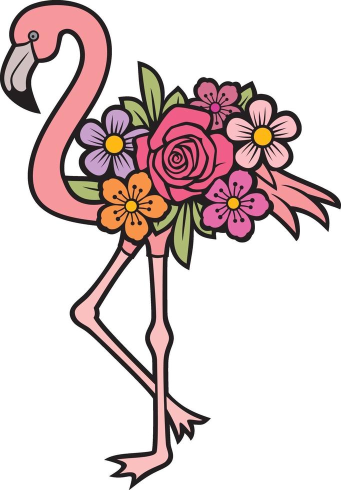 flamingo med blommor vektor