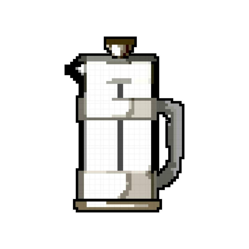 Frühstück Französisch Drücken Sie Kaffee Spiel Pixel Kunst Vektor Illustration