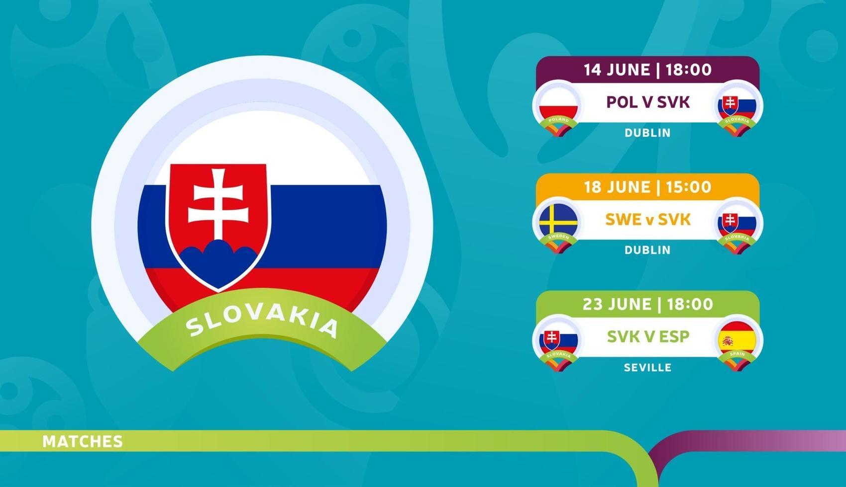 Slovakiens landslagsschema matcher i den sista etappen på fotbollsmästerskapet 2020 vektorillustration av fotboll 2020-matcher vektor