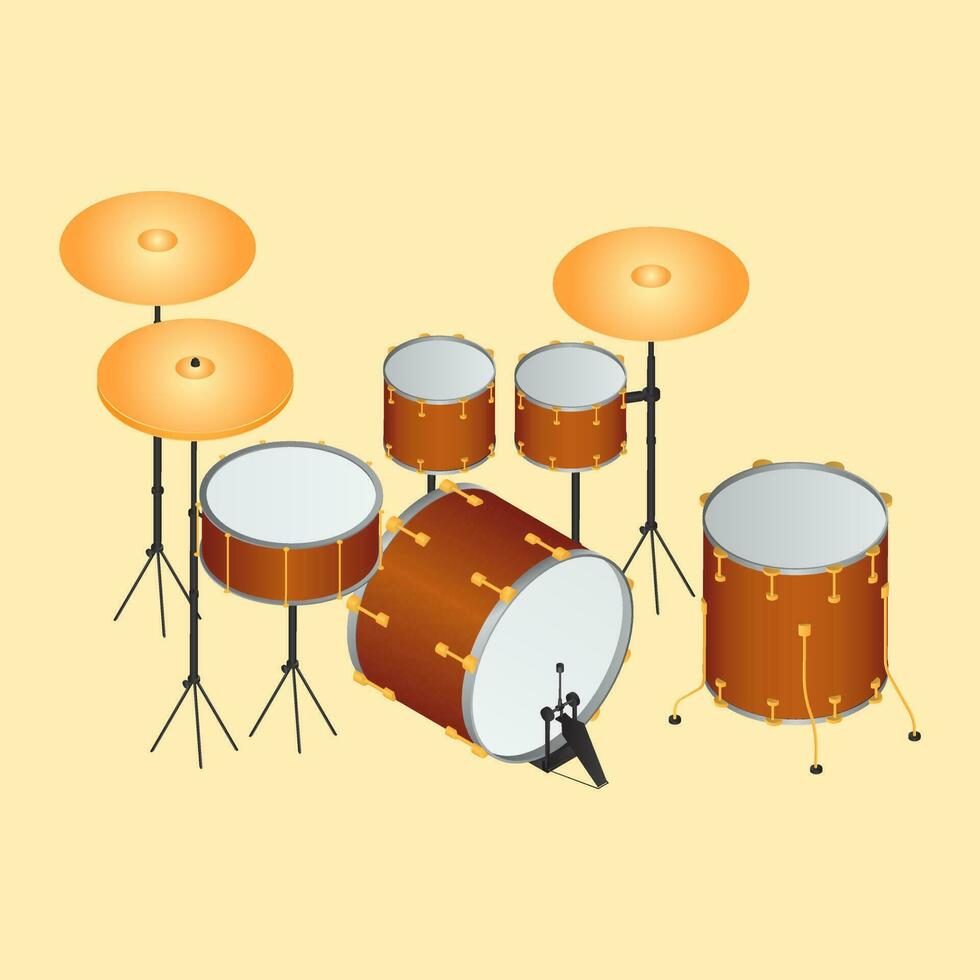 musik trumma uppsättning på gul bakgrund. vektor