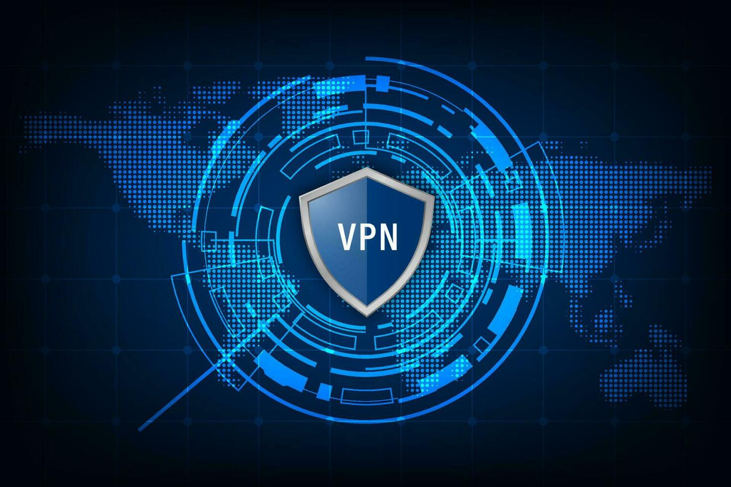 vektor virtuell privat nätverk. skydda med vpn och värld Karta. säkerhet cyber skydda begrepp.