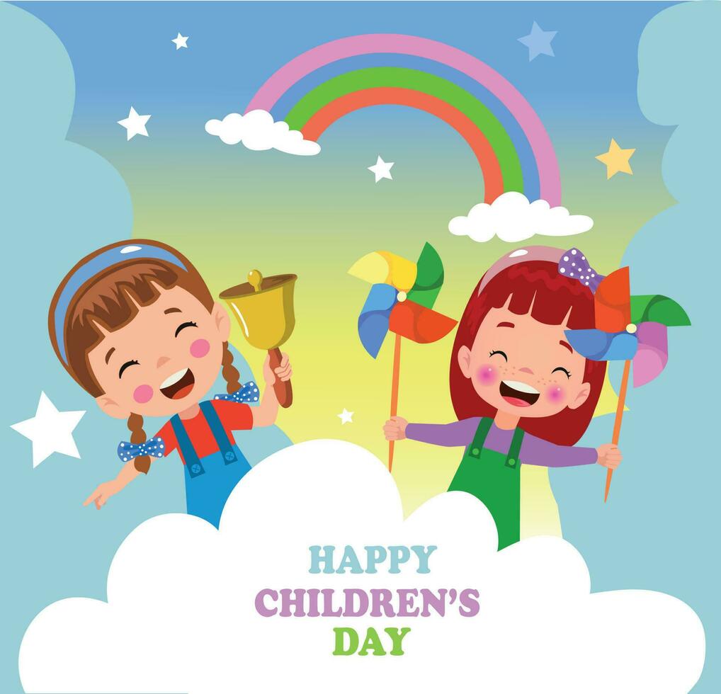 ein Poster zum das Kinder- Tag mit das Wörter glücklich Kinder- Tag vektor