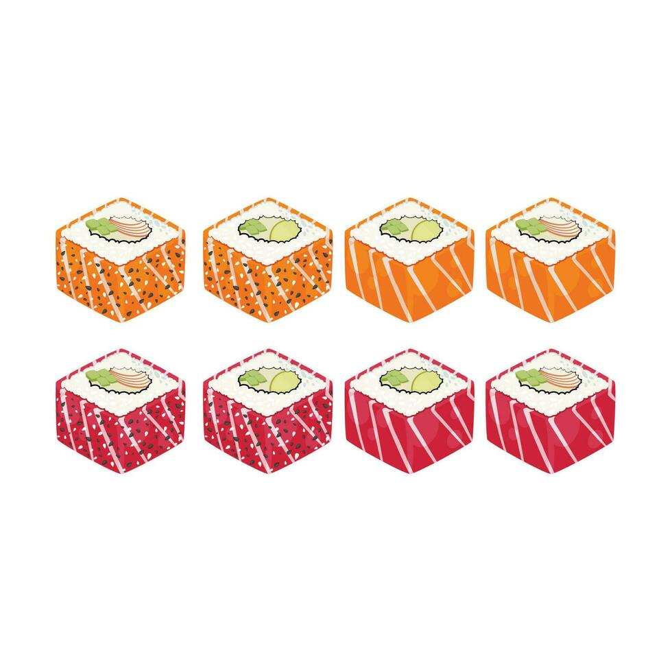 Sushi rollen einstellen Vektor Illustration. japanisch Illustration, asiatisch Essen Satz. japanisch Essen Konzept.