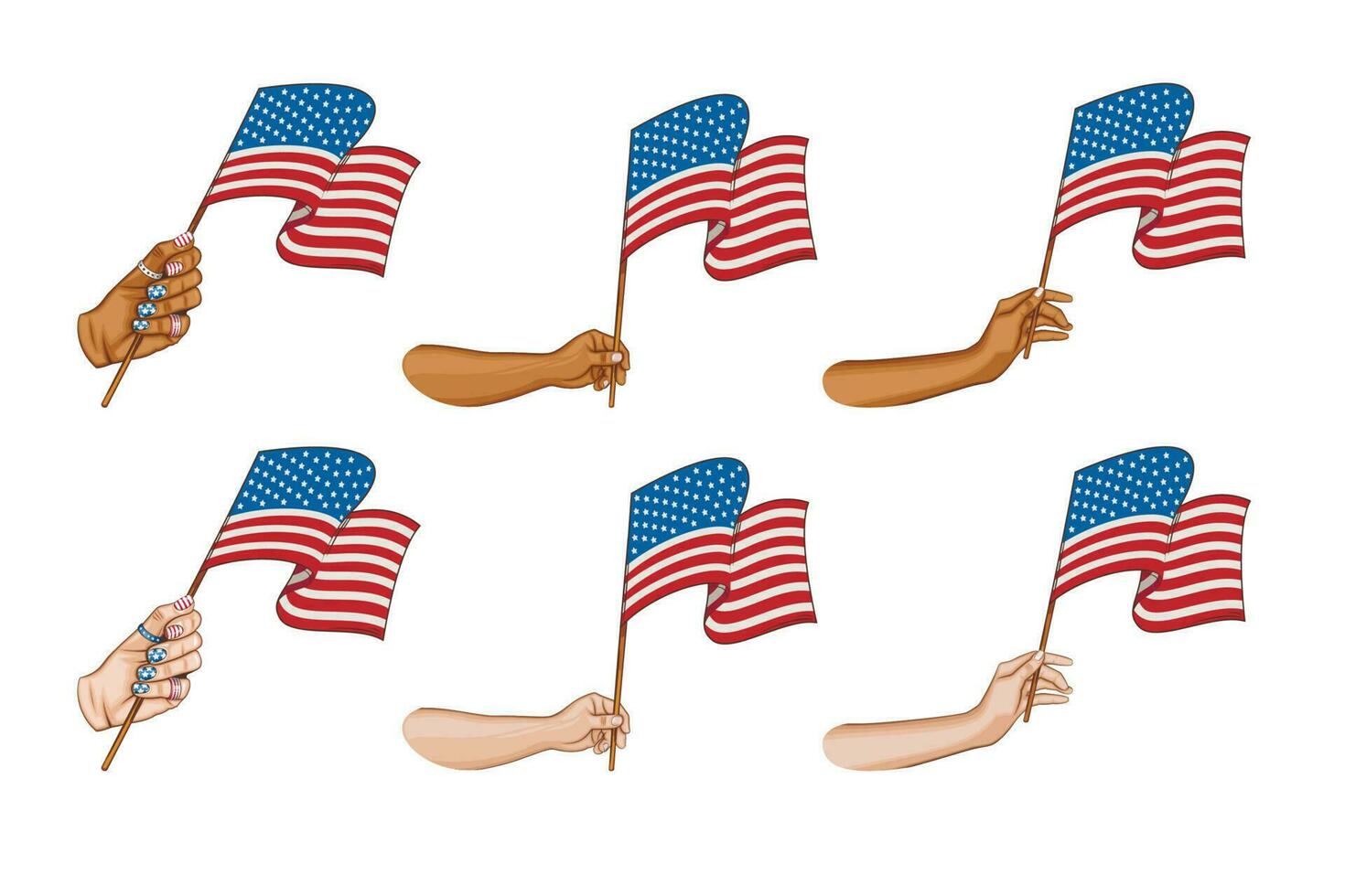 hand innehav amerikan flagga. 4:e av juli patriotisk begrepp. oberoende dag design element vektor