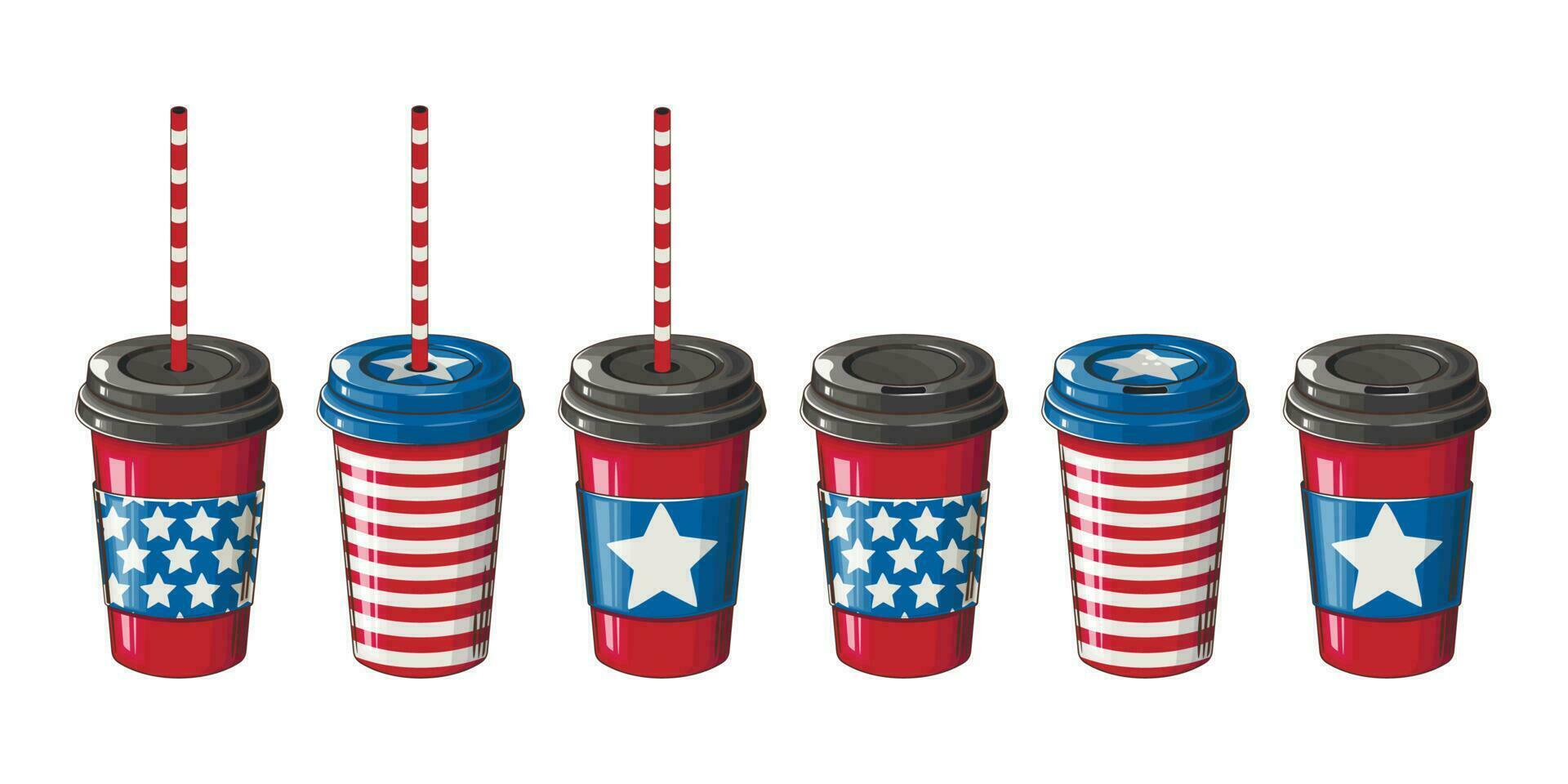 ta ut dryck. kaffe kopp i patriotisk färger. 4:e av juli patriotisk begrepp. oberoende dag design element vektor
