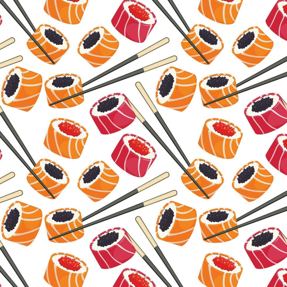 sushi sömlös mönster, asiatisk mat, japansk sushi bakgrund vektor