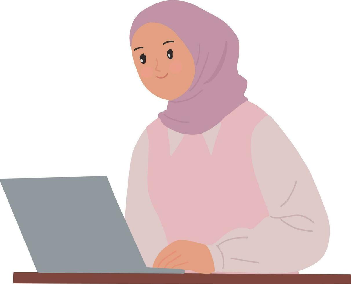 Bilder Hijab Moslem Frau Arbeit auf Laptop Illustration vektor