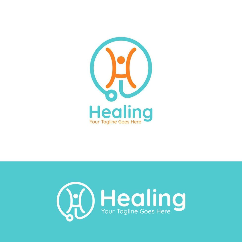 Initiale Brief h Logo Vektor Design im das gestalten von glücklich Person, Stethoskop, Gesundheit Logo, Heilung Logo