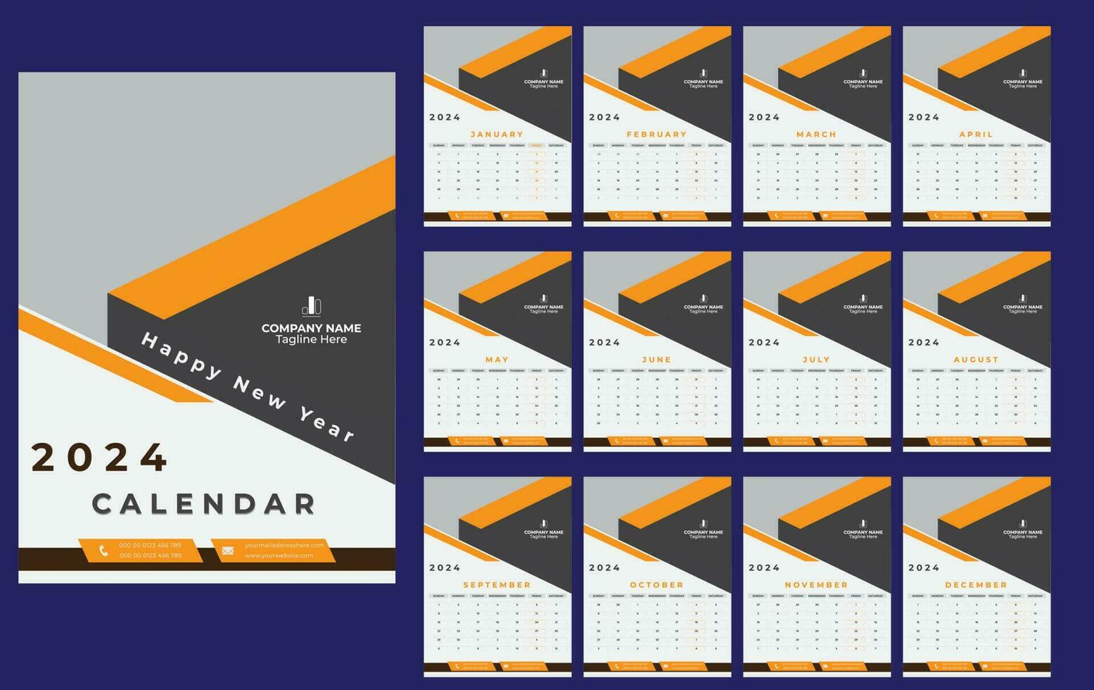 vägg kalender 2024 design mall vektor