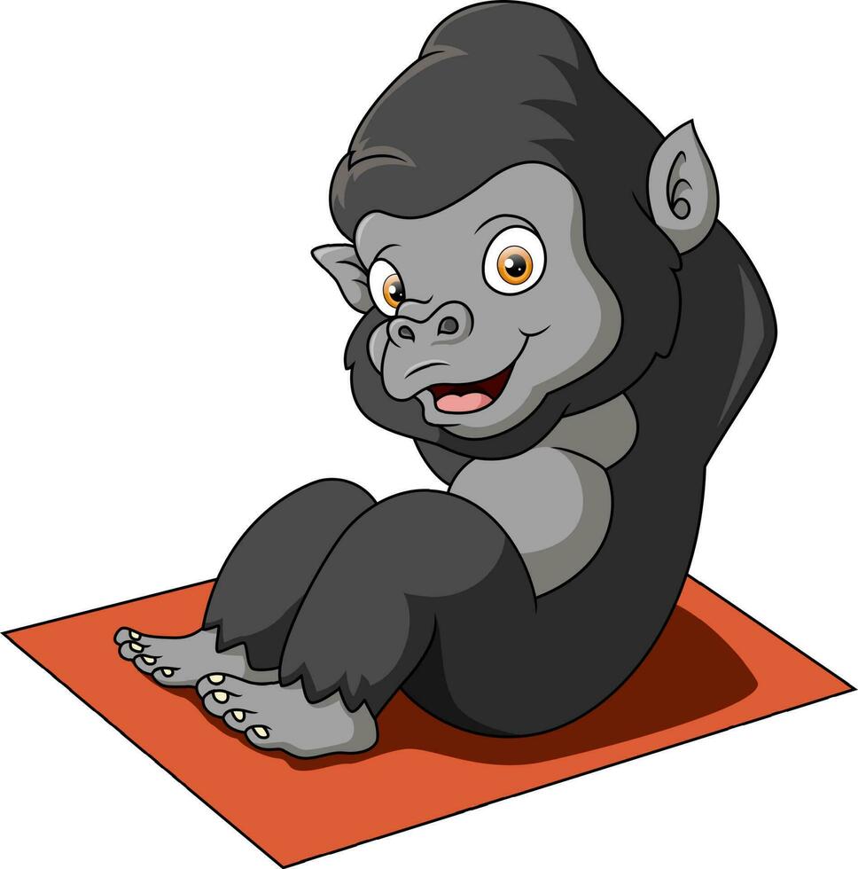 söt liten gorilla tecknad serie håller på med yoga utgör vektor