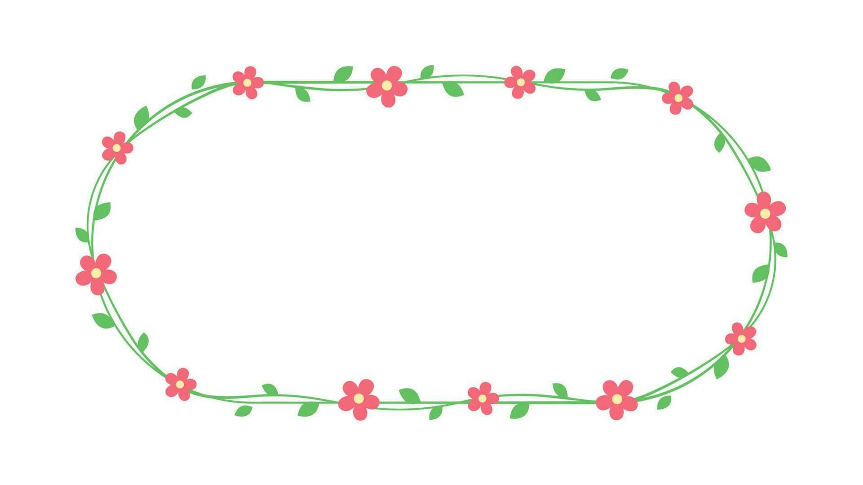 Oval Grün Ranke mit rot Blumen Rahmen Grenze, Blumen- botanisch Design Vektor Illustration