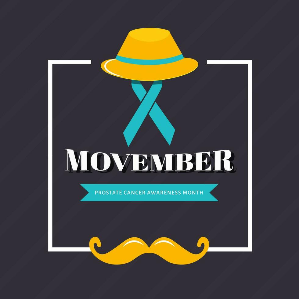 movember Prostata Krebs Bewusstsein Monat Konzept mit Illustration von Fedora Hut, AIDS Band und Schnurrbart auf gestreift Hintergrund. können Sein benutzt wie Poster Design. vektor