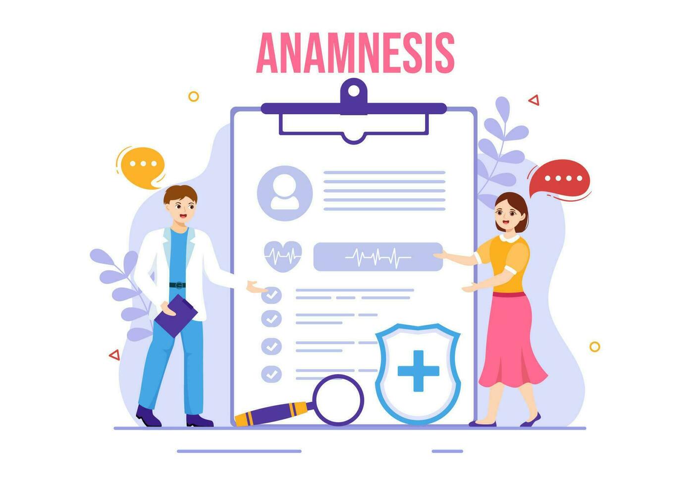 Anamnese System Vektor Illustration zum Information Über das Krankheit und Gesundheitswesen Datenbank im eben Karikatur Hand gezeichnet Landung Seite Vorlagen