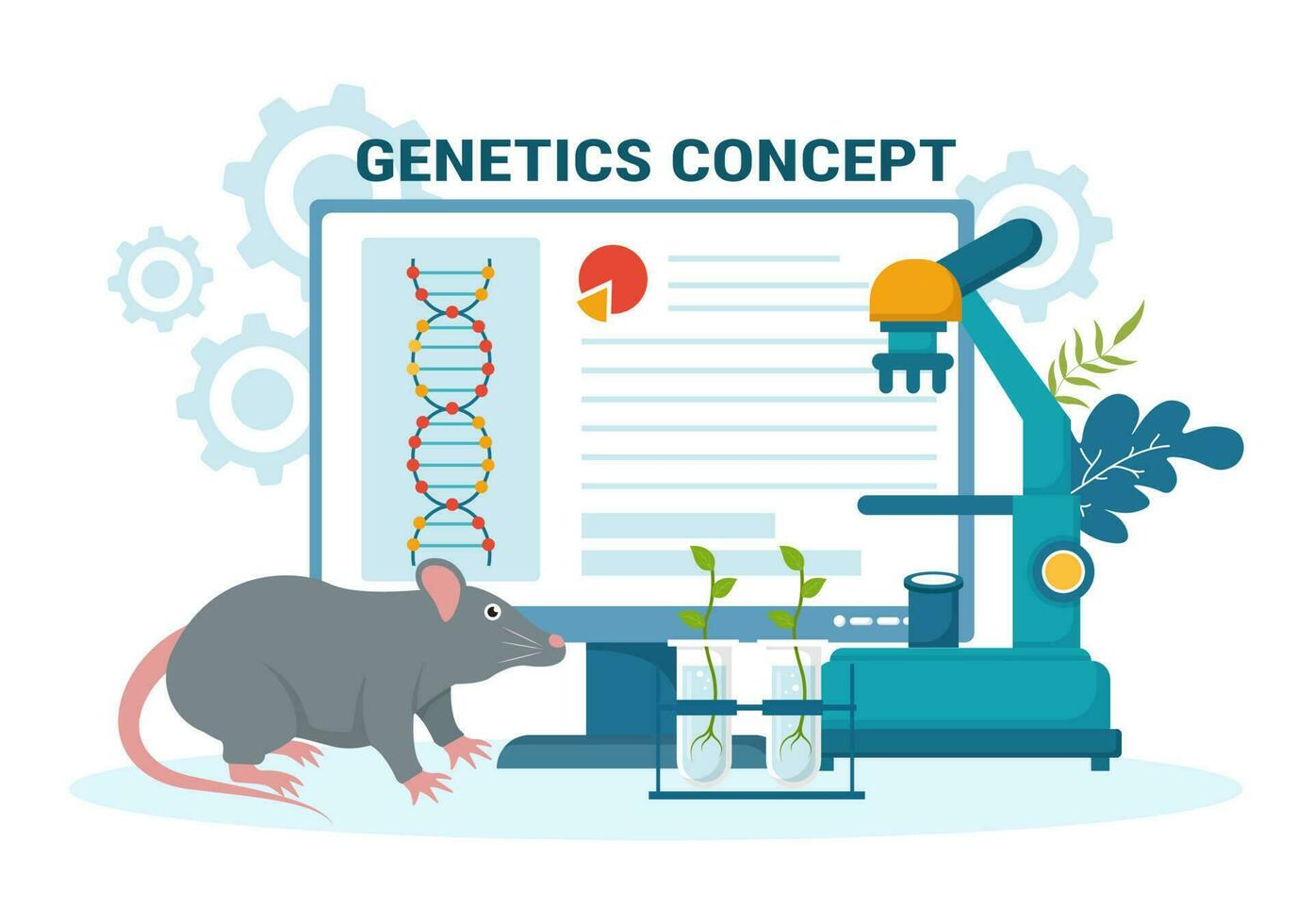 genetisk vetenskap begrepp vektor illustration med dna molekyl strukturera och vetenskap teknologi i sjukvård platt tecknad serie hand dragen mallar