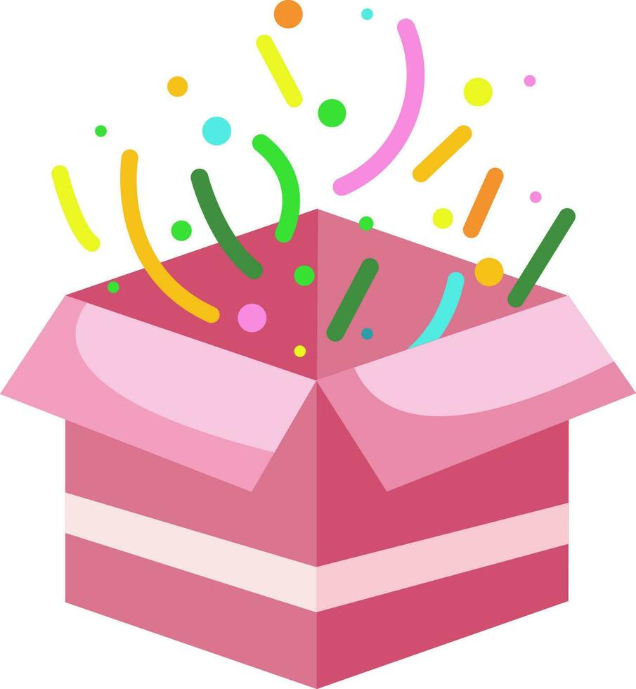 farbig Symbol festlich Karton Box mit Konfetti Rosa zum Mädchen vektor