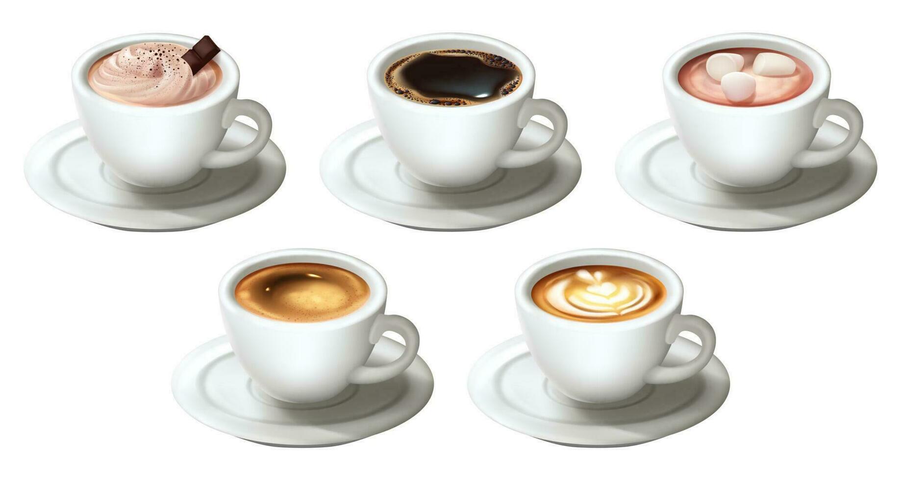 realistisch Kaffee Tassen einstellen Sammlung vektor