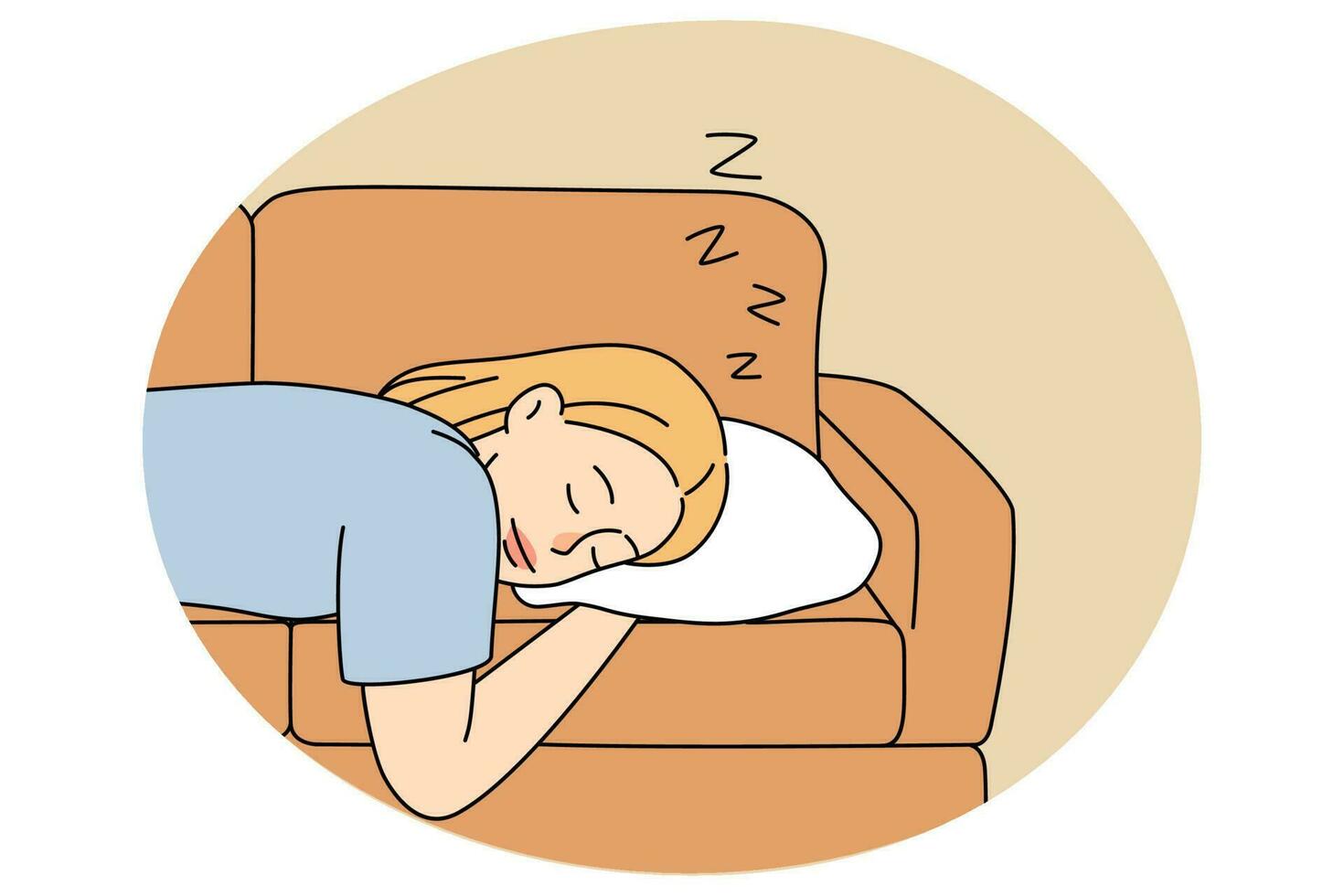trött kvinna sovande på soffa på Hem vektor