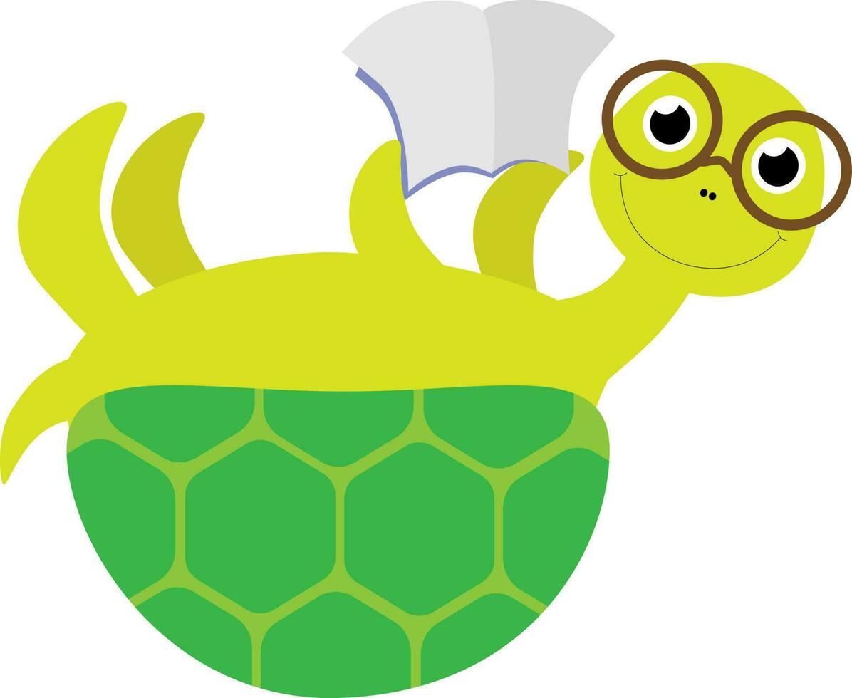 vektor illustration av sköldpadda karaktär i glasögon med bok i tecknad serie stil