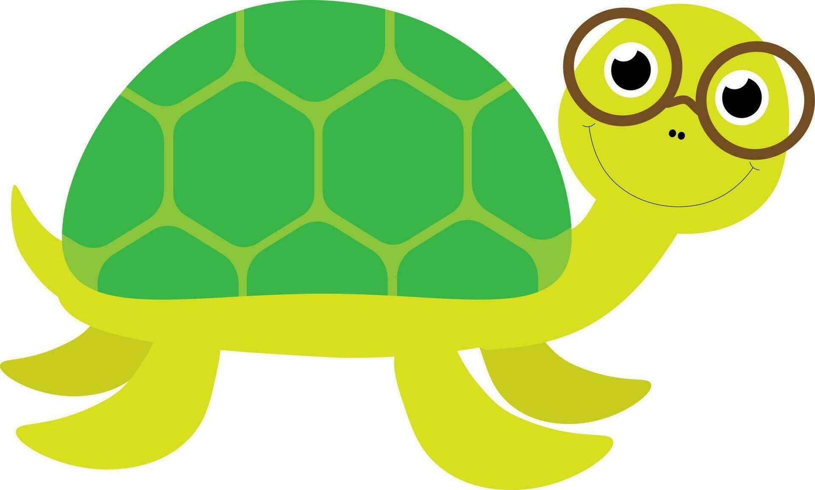 Vektor Illustration von süß Schildkröte Charakter im Brille im Karikatur Stil