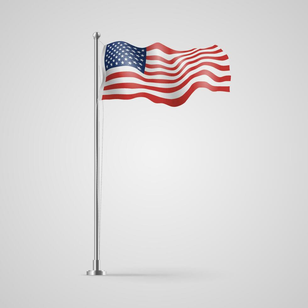 förenad stater flagga vinka på flaggstång. amerikan flagga på grå bakgrund. vektor