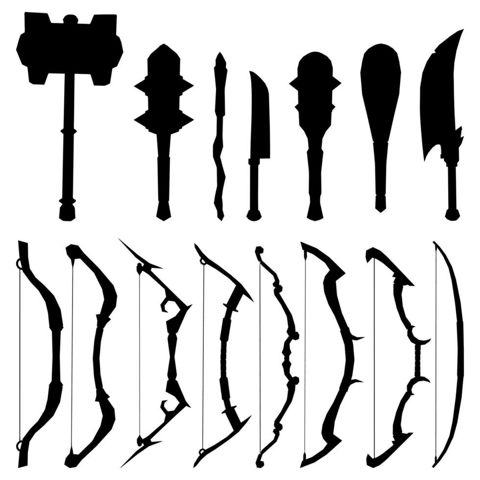 fri vektor bunt 4 silhuetter av gammal skarp vapen och ninja Utrustning lämplig för dekoration och olika mönster