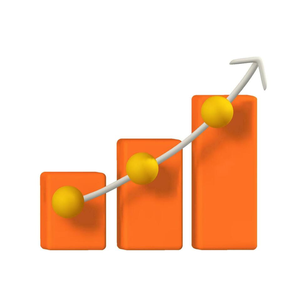 3d machen Symbol Orange Graph Diagramm mit oben Pfeil mit Gelb Punkte isoliert Vektor Illustration