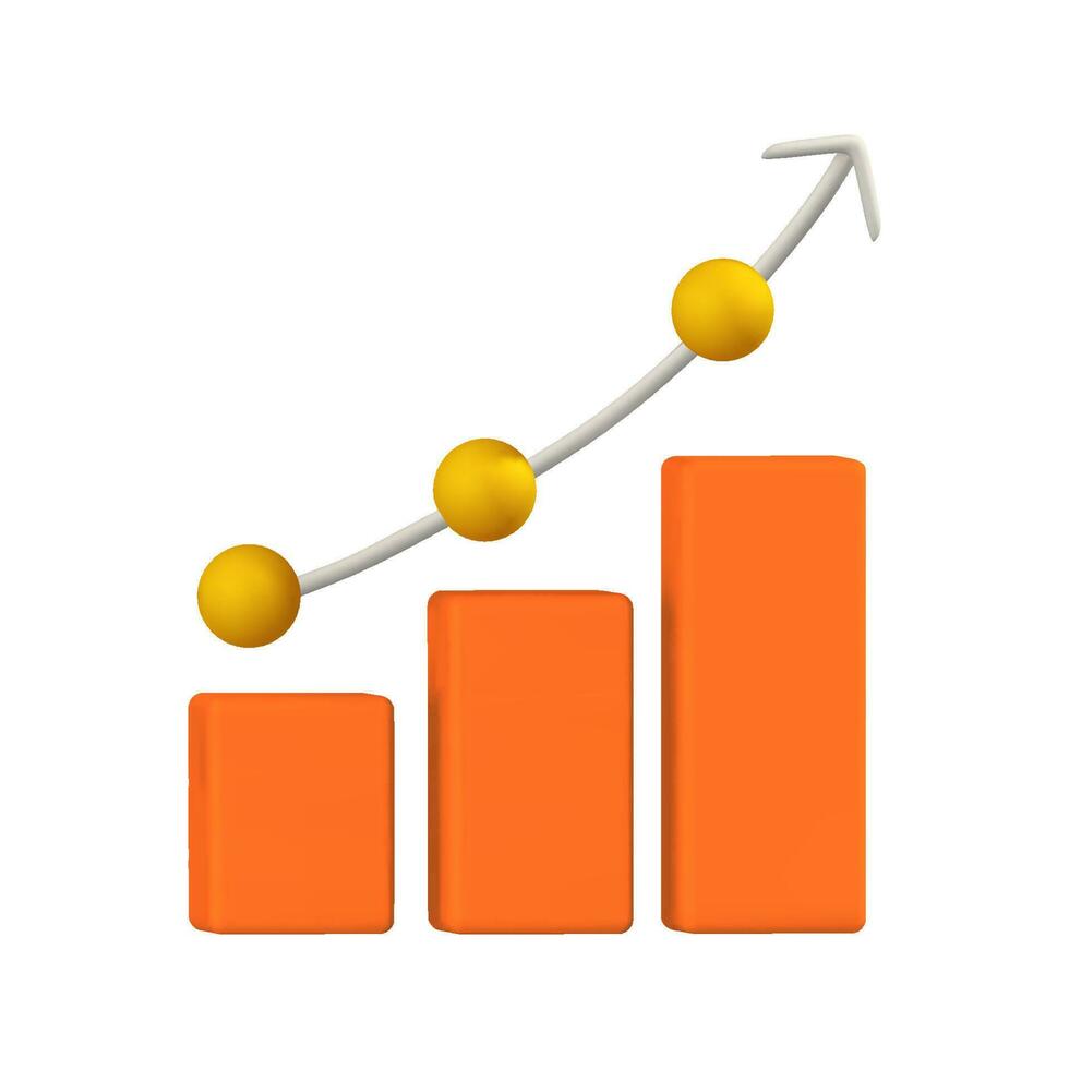 3d framställa ikon orange Graf Diagram med upp pil med gul prickar isolerat vektor illustration