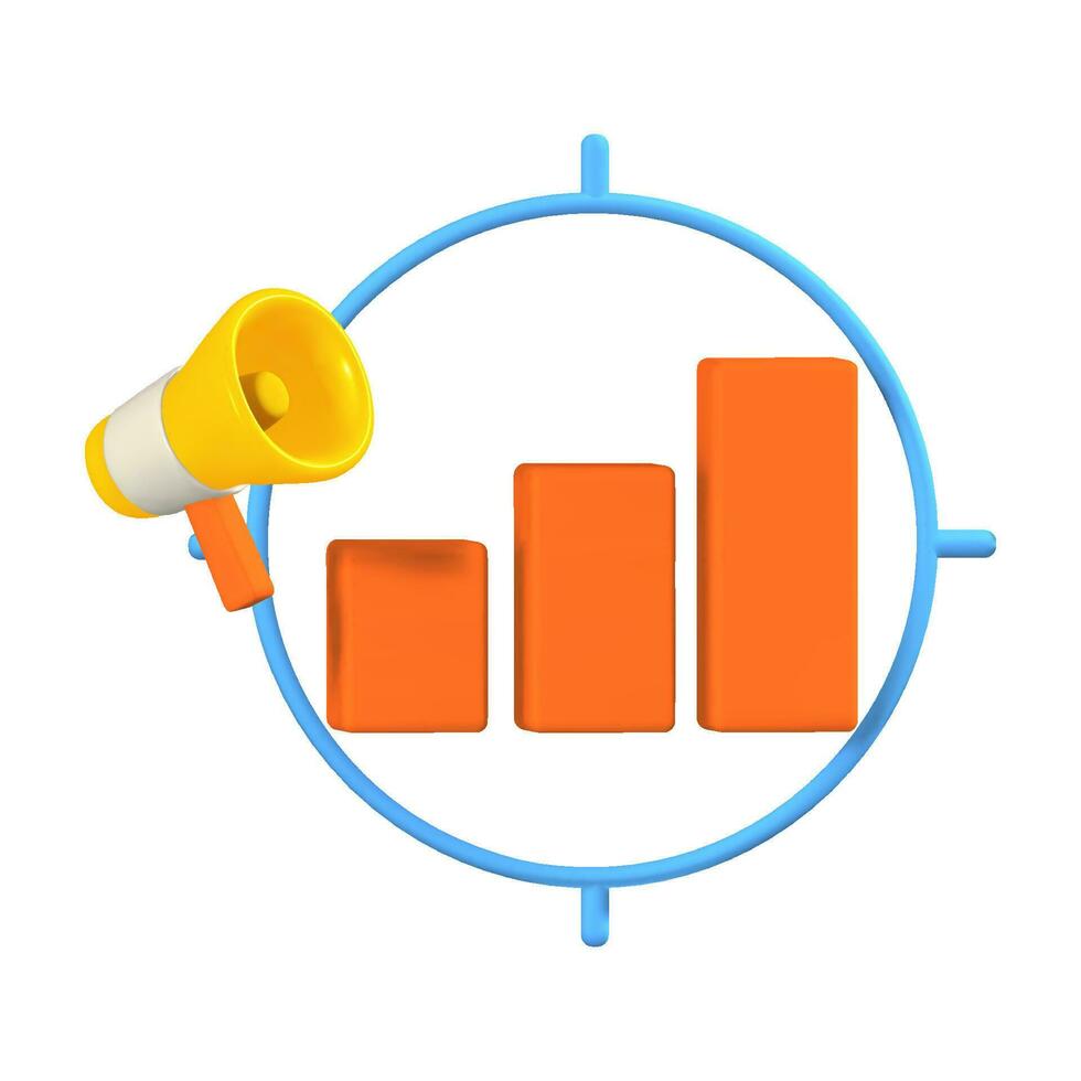 3d framställa ikon Graf Diagram i de mål ringa med högtalare isolerat vektor illustration