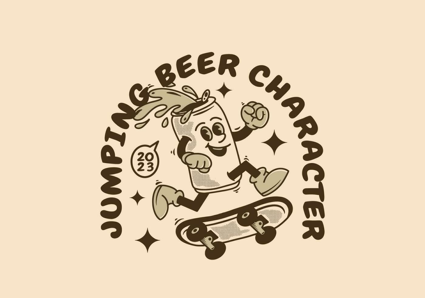 Jahrgang Maskottchen Charakter von Bier können Springen auf Schlittschuh Tafel vektor