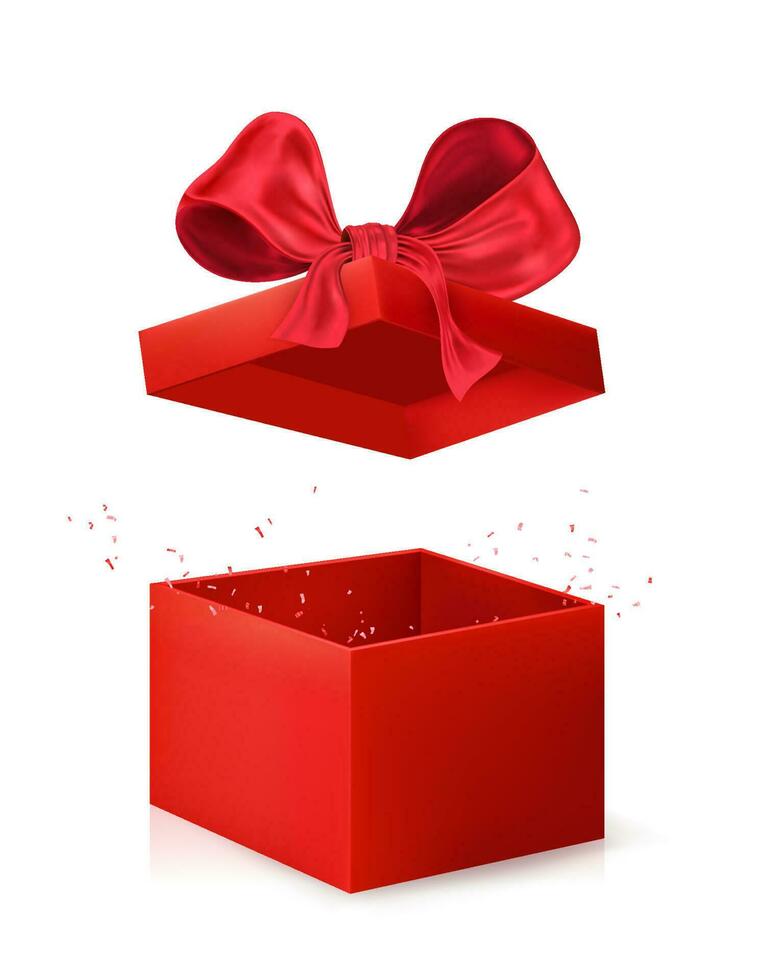 rot öffnen Geschenk Kasten. Geburtstag oder Weihnachten Geschenk Paket. Vektor Illustration