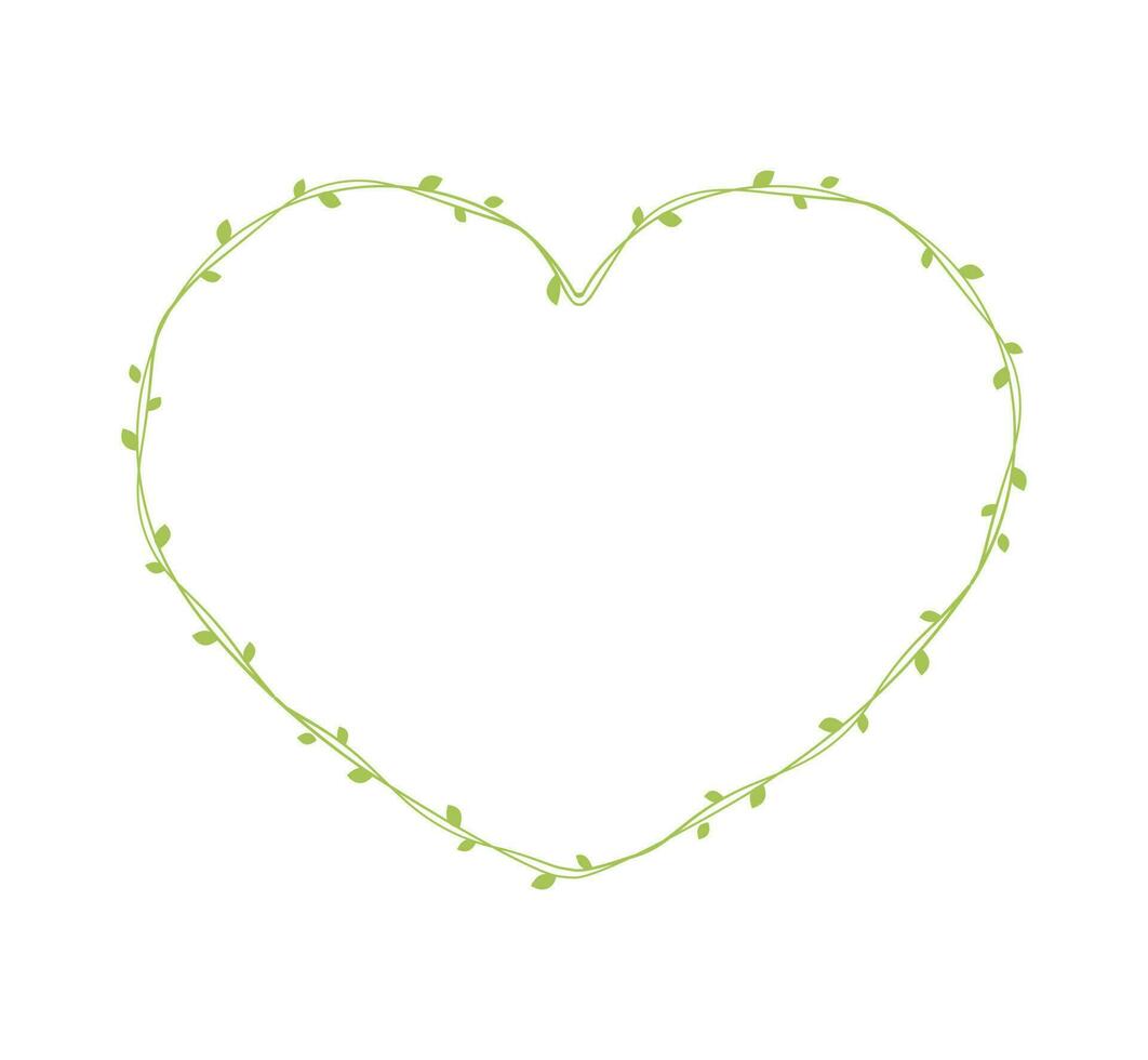 hjärta form ram tillverkad av färsk grön vin löv, valentines dag, vår sommar enkel minimal design element, kärlek begrepp vektor