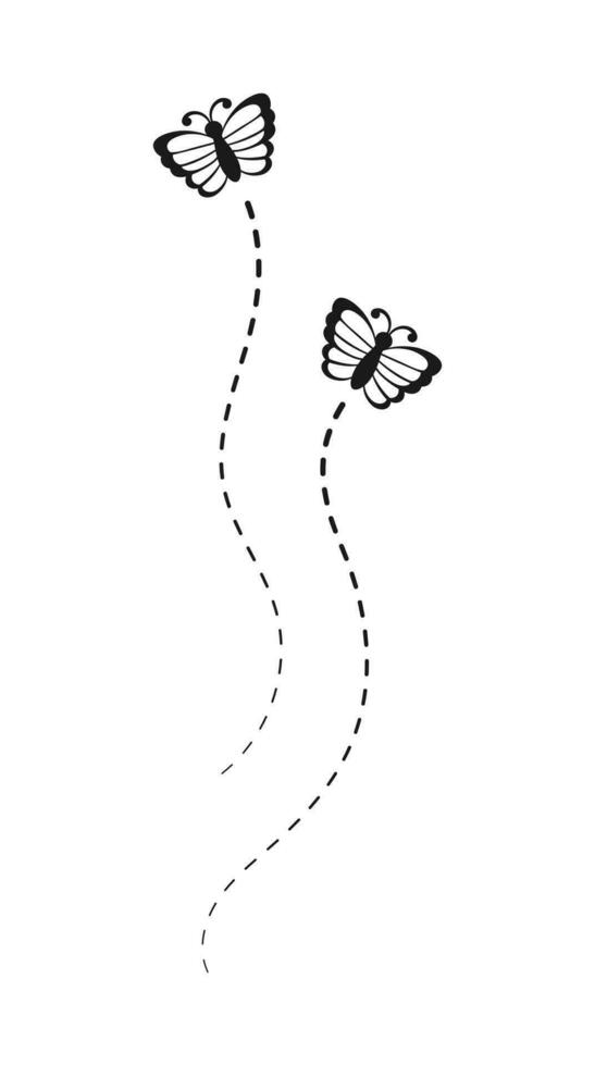 fliegend Schmetterling mit gepunktet Linie Route Silhouette. schön Schmetterlinge elegant Insekten mit öffnen Flügel Pfad. Vektor Design Elemente zum Frühling und Sommer.