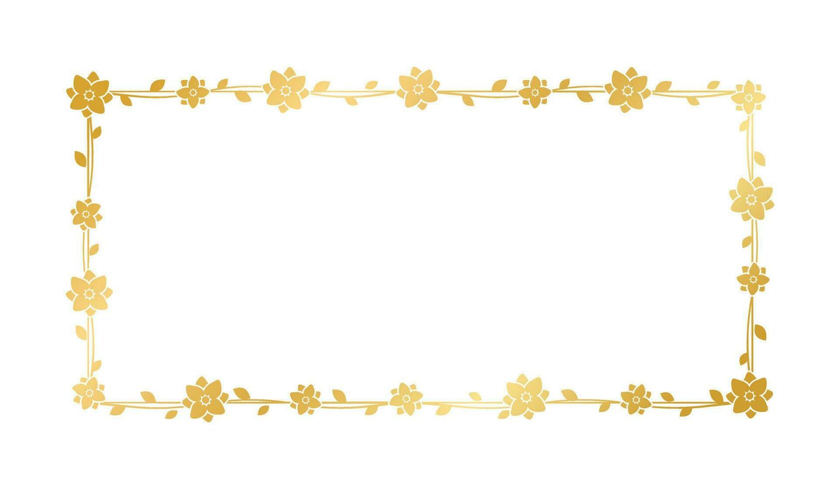 Rechteck Gold Blumen- Rahmen Vorlage. Luxus golden Rahmen Rand zum einladen, Hochzeit, Zertifikat. Vektor Kunst mit Blumen und Blätter.