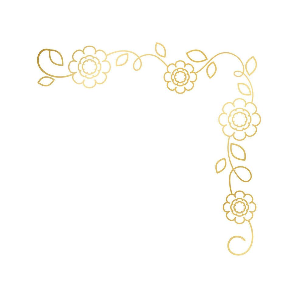 vår guld blommig hörn gränser. blomma sida dekoration klotter vektor illustration.