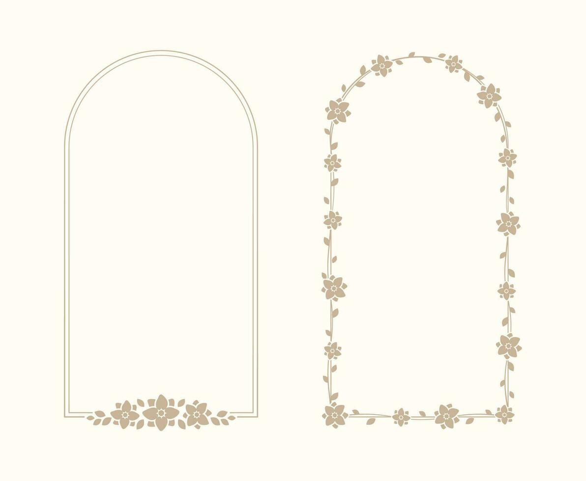 uppsättning av elegant vertikal blommig ram och gränser. boho linje bröllop blommor, löv för inbjudan kort. botanisk estetisk design vektor illustration.
