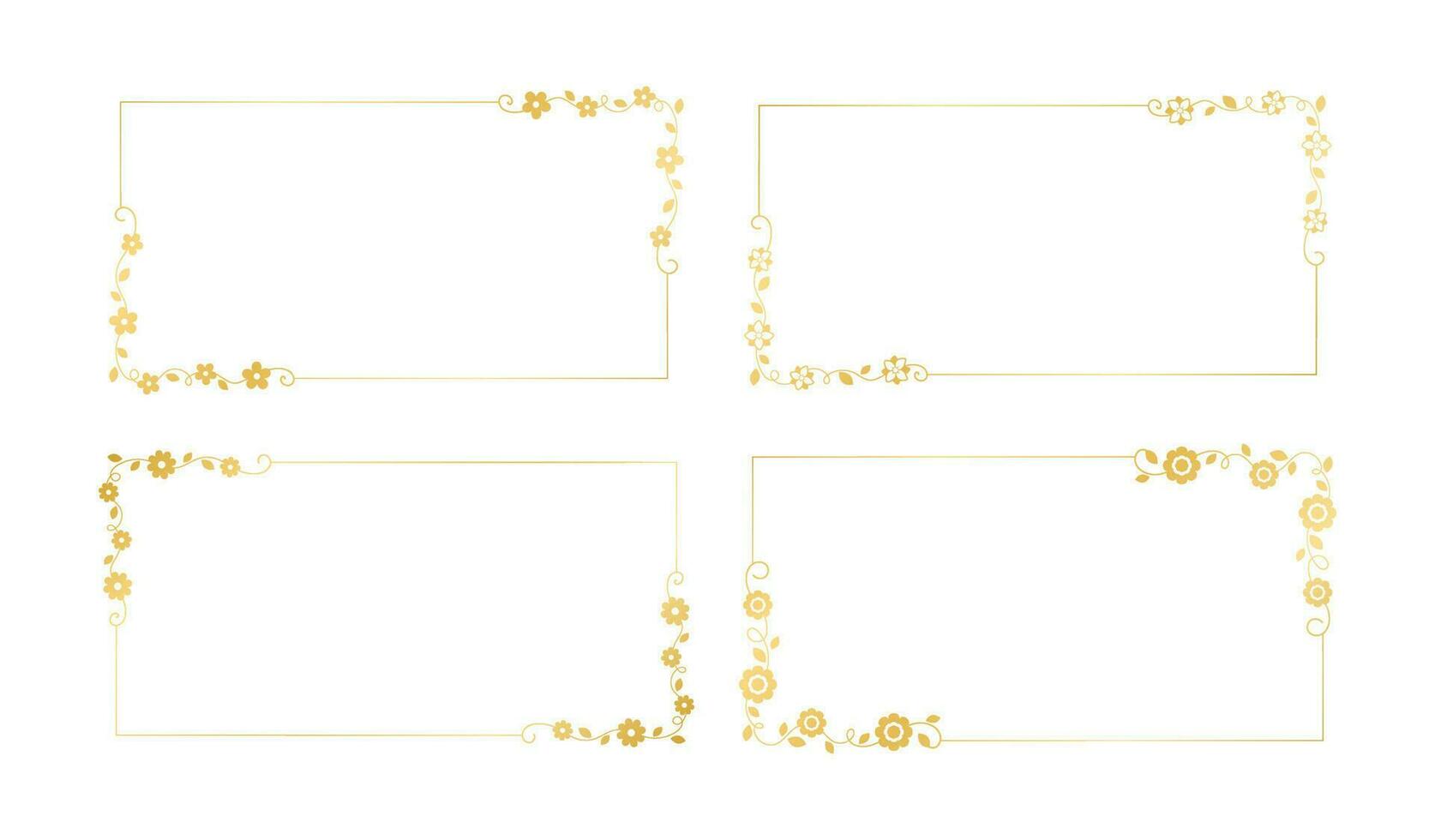Gold Blumen- Rechteck Rahmen Satz. einfach Linie Grenze, Blätter und Blumen, Hochzeit Einladung und Karten, Logo Design und Plakate Vorlage. elegant minimal Stil Blumen- Vektor isoliert