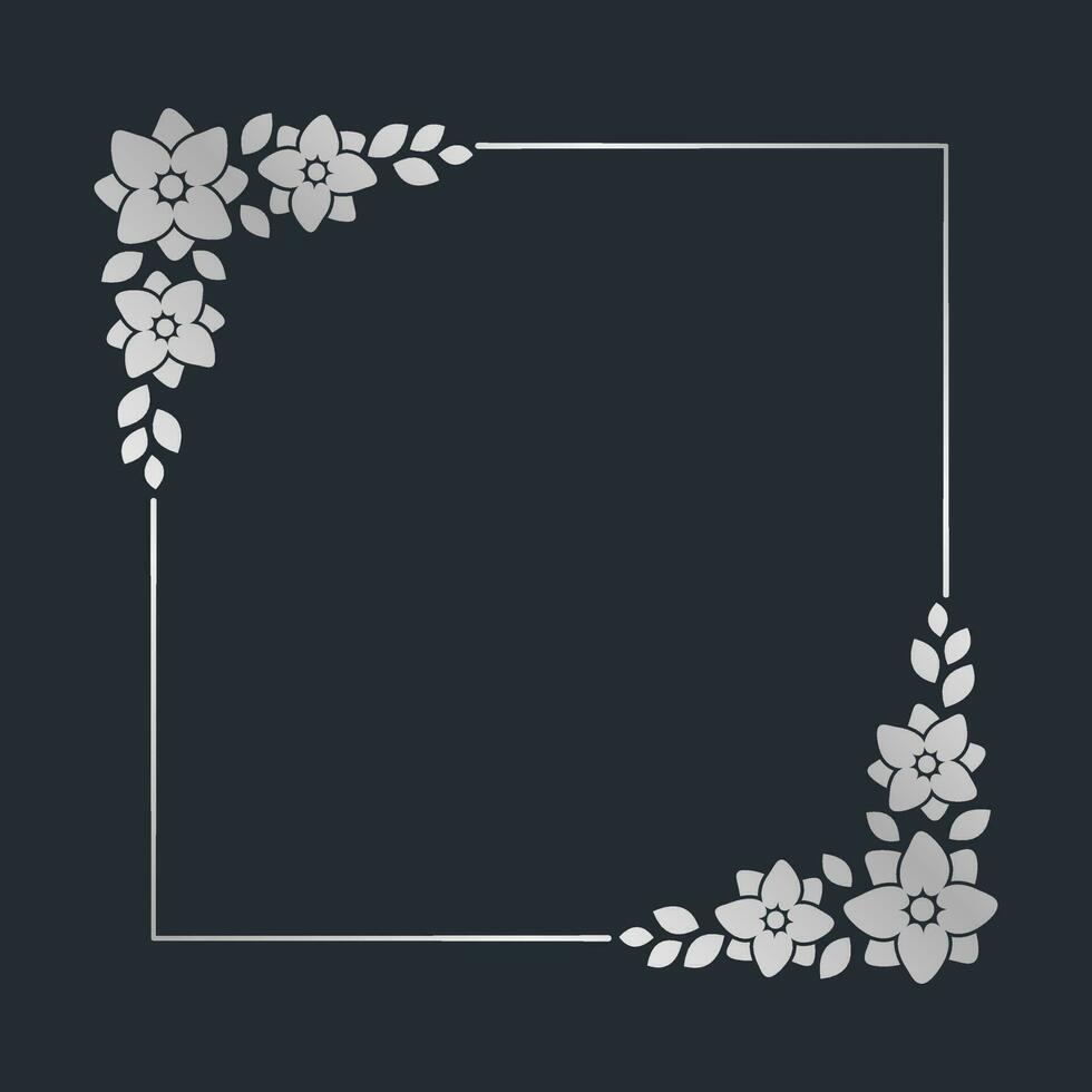 fyrkant silver- blommig ram mall. lyx gyllene ram gräns för inbjudan, bröllop, certifikat. vektor konst med blommor och löv.